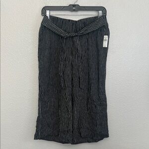 Gap Wide Leg Linen Cropped Pant Black Stripe Size XS NWT